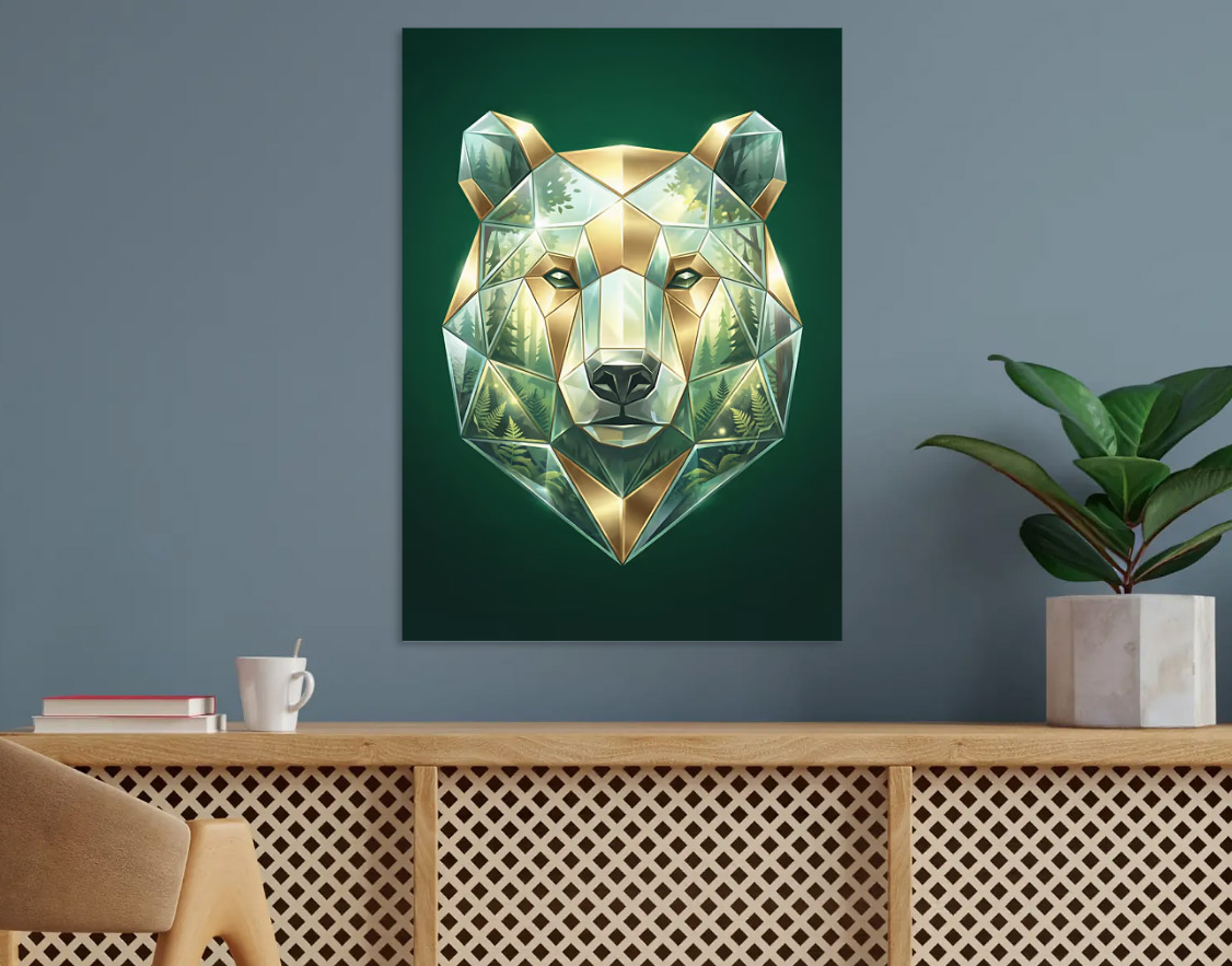 Geometric Bear Head with Forest